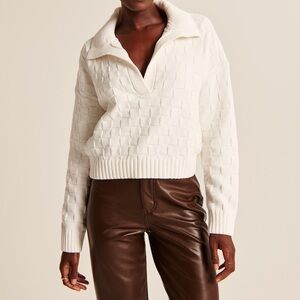 A&F Checkerboard Stitch Polo Sweater - S